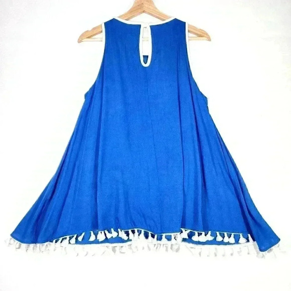 Ces femme Women's Sleeveless Swing Tank Small Royal Blue/White Tassel Hemline - Picture 9 of 16